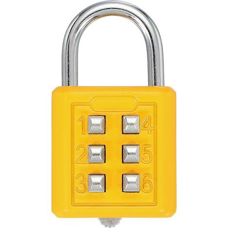 Cadenas à combinaison à 6 chiffres, jaune, avec bouton-poussoir et sécurité à 3 positions, pour casier de salle de sport ou boîte à outils (1/5)