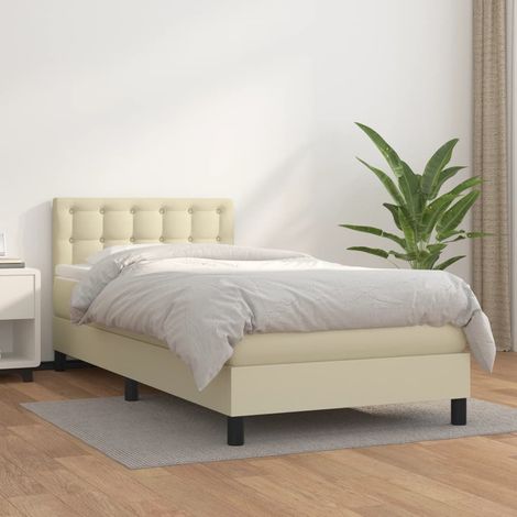 Boxspringbett mit Matratze Creme 90x190 cm Kunstleder (1/5)