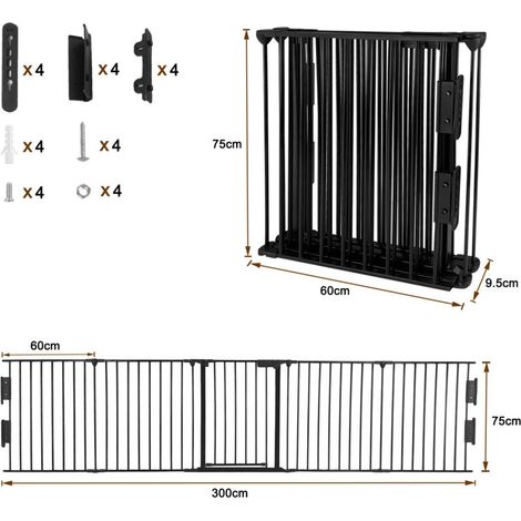 HENGMEI Grille de Protection de Cheminée Feux Pliable en Métal avec Porte de 300 cm - Barrière de Sécurité pour Enfants, Bébé et Animaux Domestiques - 5 Panneaux - Multi-Fonction Flex - Noir