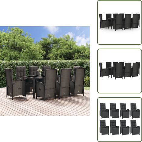 Ensemble à manger jardin 9pcs et coussins noir résine tressée - Salon De Jardin - Mobilier De Jardin - Set De Table Extérieur - Chaise Inclinable - Fauteuil De Jardin (1/5)