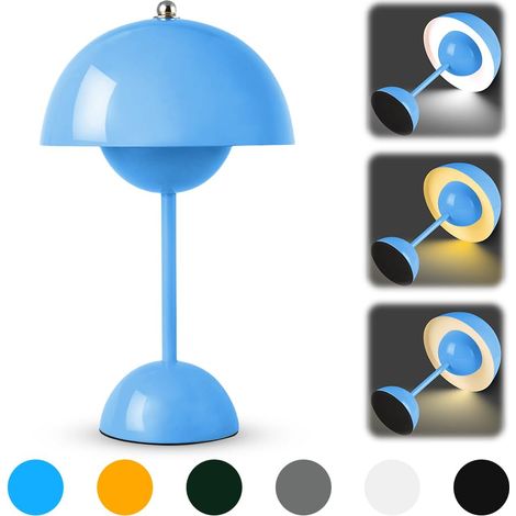 Lampe de table LED sans fil - Lampe de chevet champignon - Lampe de table tactile à intensité variable avec 3 modes de luminosité - 3000 K - 6000 K - Rétro - Rechargeable - Pour chambre à coucher, (1/5)
