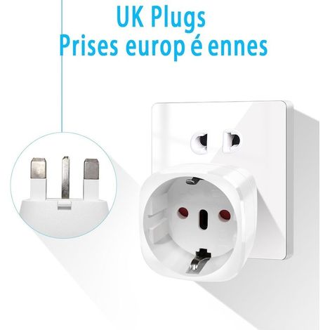 2 Pièces Adaptateur Prise Anglaise, Adaptateur de Voyage France vers , Adaptateur de Prise pour Irlande, Angleterre, Ecosse, Dubaï, Malte, Adaptateur Type G (Blanc) (1/4)