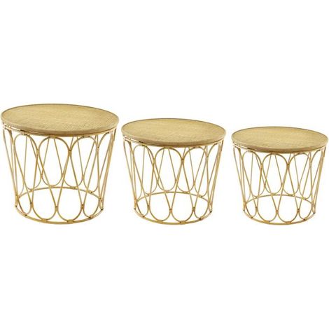 Tables d'appoint en MDF et rotin (Lot de 3)