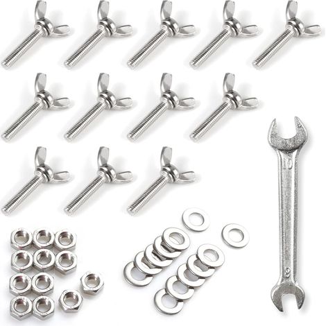Lot de 12 vis à ailettes en forme de Y M6 x 30 mm Vis à tête papillon en acier inoxydable 304 Boulons à ailettes avec écrou hexagonal, rondelle plate et clé pour serrer à mains nues (1/5)