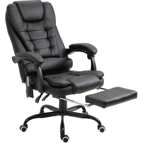 Silla de oficina de masaje 7 puntos, reclinable 90-155°, reposapiés, negra, OKWISH (1/5)
