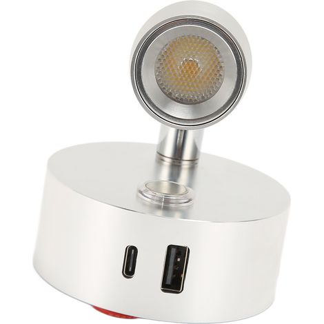 Lampe de lecture pour camping-car avec port USB Type C, veilleuse bleue, 3 couleurs de luminosité, lampe de lecture pour bateau, surface polie, interrupteur tactile, alimentation CC 12-24 V, argent (1/5)