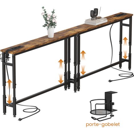 Table Console Étroite 200 cm avec Prises - Meuble d'Entrée Longue, Hauteur Télescopique pour Canapé, Salon, Couloir (1/5)