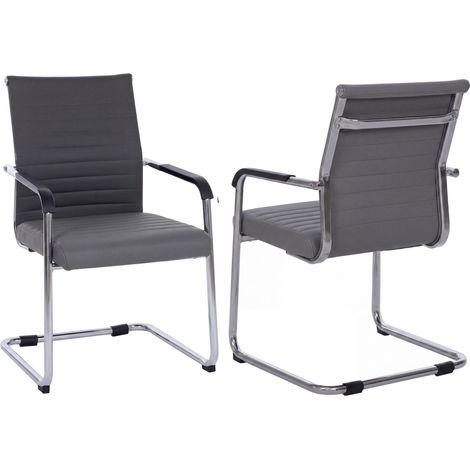 [JAMAIS UTILISÉ] Lot de 2 chaises visiteurs HHG-938, chaises de conférence à piètement luge, métal et similicuir 280 g/m², gris (1/5)
