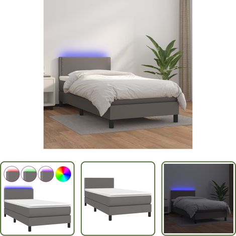 vidaXL LED-Bett -  Boxspringbett mit Matratze & LED Grau 80x200 cm Kunstleder (1/5)
