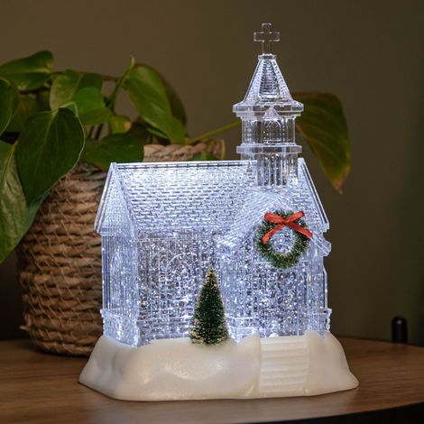 23cm Battery Operated Light up Christmas Church with Swirling Glitter and LEDs (1/5)