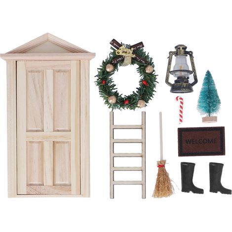 Décor de Noël Mini Kit de Porte en Tilleul Échelle en Bois Lanterne à Huile Tapis Accessoires de Maison de Poupée (1/5)