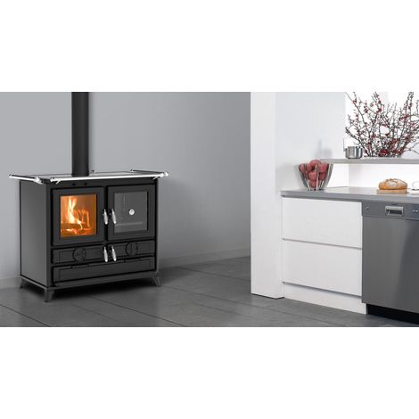 Cuisinière à bois en fonte raccordable - THERMOROSSI Klara Evo 12.1 kW Avec kit air - Avec 1 barre latérale (1/5)