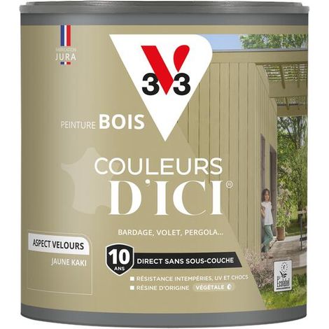 Peinture bois extérieur Couleurs d'Ici® V33 Jaune kaki Velours 0,5L