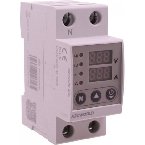 Relè Monitoraggio e Protezione Tensione Corrente con Display, 2P Monofase 40A AC220V, Protezione Sovra/Sottotensione e Sovracorrente, Guida DIN, Ingresso da Sotto, GPS8-02