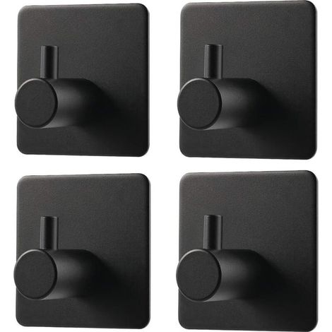 4-teiliges Set selbstklebender Haken, Wandhandtuchhaken, Edelstahlhaken für Bad, wasser- und ölbeständig, selbstklebend, für Küche, Wohnzimmer und Büro (Schwarz) - Crezuo