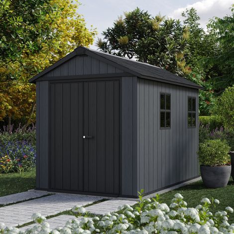 Keter Newton Plus 9 x 7.5ft Outdoor Garden Storage Shed Grey Wood Effect Resin (1/5)