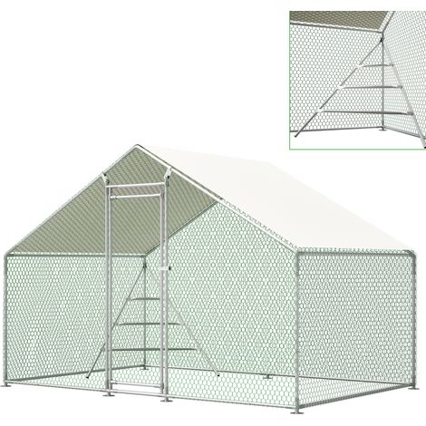 CHICFURN Pollaio da esterno 3x2x2 m in acciaio zincato argentato con tetto in PE (1/5)