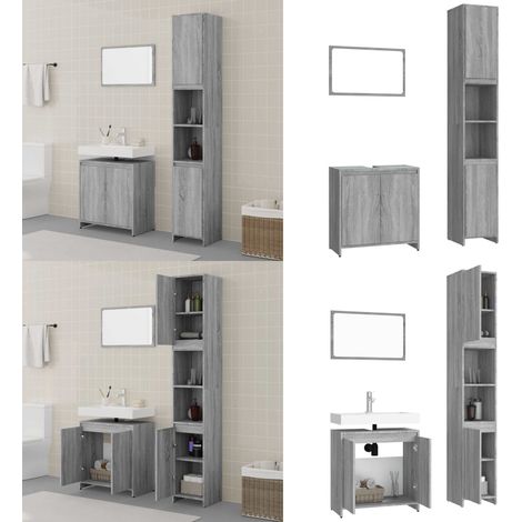 Ensemble de meubles de salle de bain 3 pcs Sonoma gris - Armoire salle de bain - Rangement salle de bain (1/5)