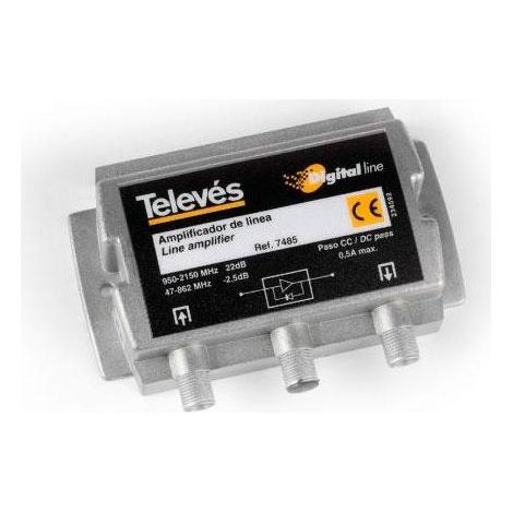 Amplificateur de ligne satellite 20dB 5-2150MHz – Châssis Zamak étanche – Connexion 'F' pour installation sur mâts et murs – Televes - FI 20 DB