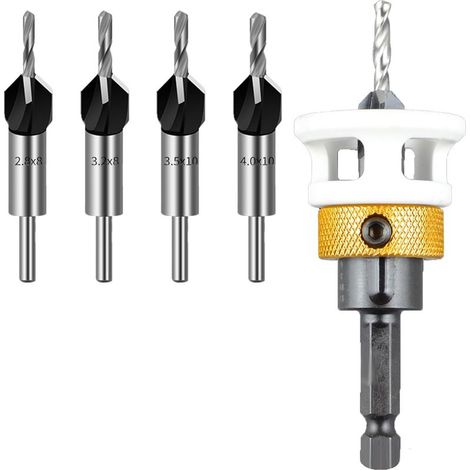 Konischer Bohrer mit Tiefenanschlag – HSS-M2 – 1/4"-Sechskantschaft – Für Holz und Plattenwerkstoffe – 5er-Pack (1/5)