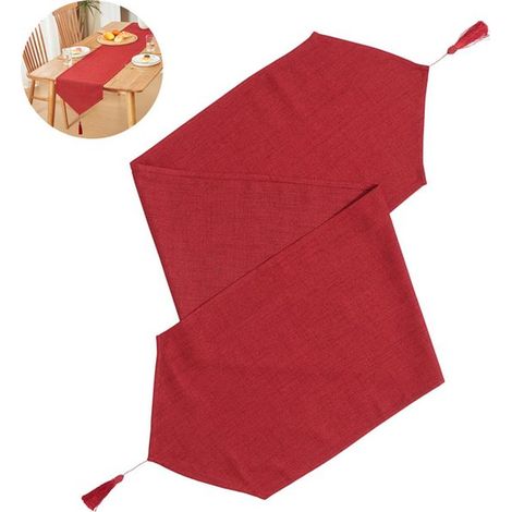 Chemin de table automnal rouge en lin, orné de pompons, 30 x 180 cm, style champêtre, idéal pour le Nouvel An, Thanksgiving et Noël. Convient pour les tables à manger, les fêtes et la décoration de la (1/5)