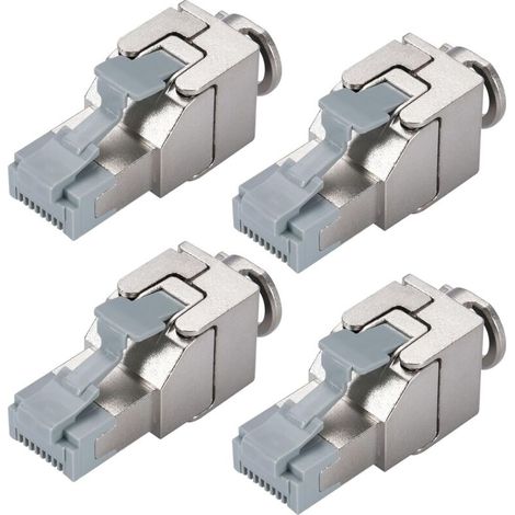 Lot de 4 modules Keystone RJ45 CAT7, sans outil et entièrement blindés (STP/FTP) pour 10 Gbit/s à 600 MHz, compatibles avec AWG 22-26, compatibles PoE, pour panneau de brassage et dos réseau (1/5)