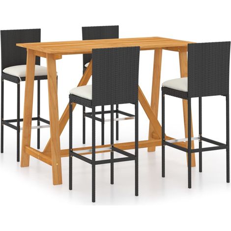 Set de 1 Table et 4 Tabourets de bar de jardin avec coussins, Ensemble Table et Chaises Noir OIB4752E (1/5)