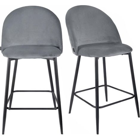 Lot 2 chaises de bar en velours gris foncé et pieds en métal - FARA 2 (1/5)
