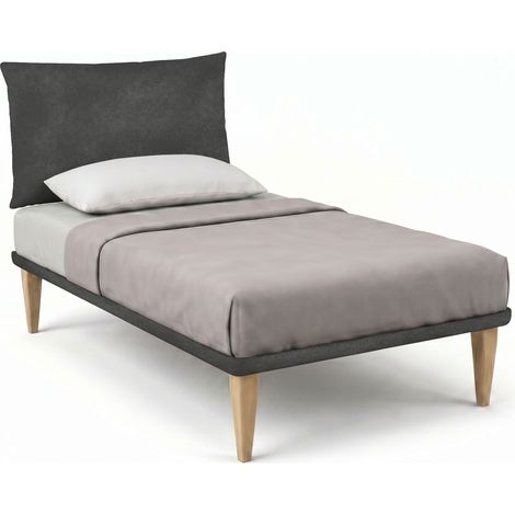 Letto 1 Piazza e Mezza con Rete Rivestita 120x190 cm Microfibra Grigio Tessis Testata Soft (1/5)