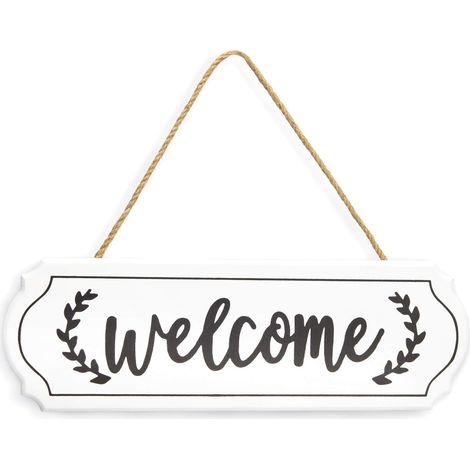 Panneau Bienvenue En Bois - 29,5 x 9,5 x 1,9 cm - Blanc Décoloré Avec Lettres Noires - Pour Porte D'Entrée, Porche Ou Intérieur - 1 Pièce (1/5)