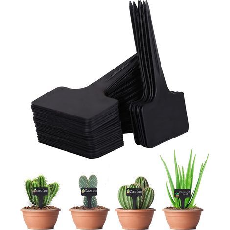 100Pcs Étiquettes de Plantes Étiquettes de Jardin Imperméable, T-Type Etiquettes en Plastique de Plante Étiquettes de Semis, Etiquettes Plantes pour Fleur Légumes Graine Jardin 6 x 10cm (Noir) (1/5)