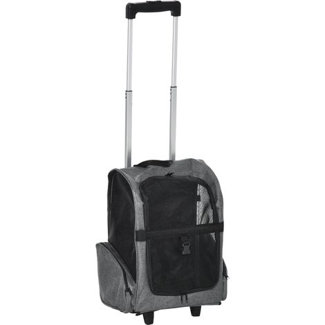 Pawhut – Sac de transport pour chien 2-en-1 trolley chariot sac à dos – Poignée télescopique – Tissu Oxford 600D – Charge max. 9 kg – Gris