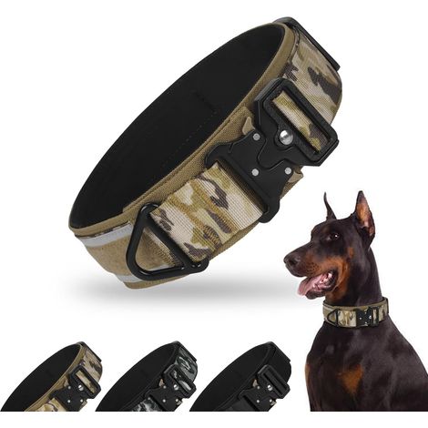 Collier pour Chien Tactique, Collier Personnalisé Rembourré Respirant pour Travail Moyen Grand Chiens, Colliers Réfléchissant Réglable de 5cm de Large avec Boucle en Métal (1/5)