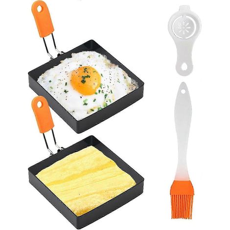 Cercle à œufs carré pour faire frire les œufs, 2 cercles à œufs de 10 cm pour la cuisson des crêpes, muffins et omelettes. (1/5)
