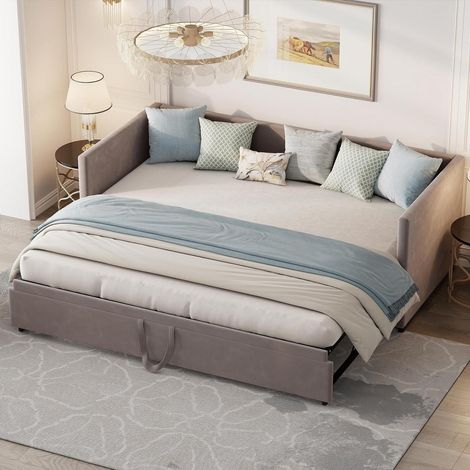 Schlafsofa 200cm, ausziehbar, Doppelbett 180x200cm, Samt, Grau (1/5)