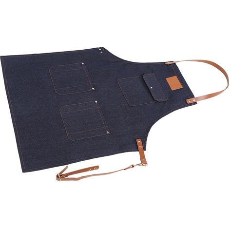 Tabliers en denim avec sangles en cuir, tabliers pour boulangers, barmans et grillardins, uniformes de chef. (1/5)