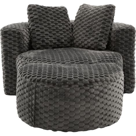 Fauteuil compact avec repose-pieds, design rond 360°, gris foncé, dimensions 130×115×103 cm, sans assemblage (1/5)