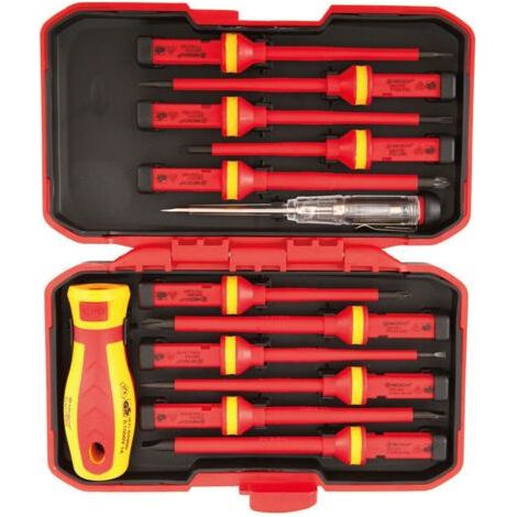 Set mit 13 isolierten 1000-V-Schraubendrehern – Magnetisch mit Spannungsprüfer – Chrom-Vanadium-Stahl – Ergonomischer Griff für Elektriker – 13-teilig (1/5)