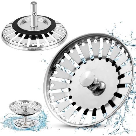 2 Stück Spülbeckenfilter/Abflussstopfen für Spülbecken, Loch für Küche/Badezimmer, Sieb, 84 mm Durchmesser, mit Kugelende, Edelstahl