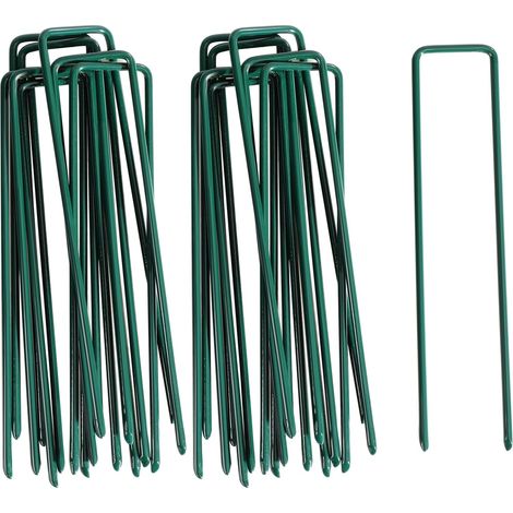 Lot de 20 piquets de jardin de 15 cm, fixations robustes pour filets anti-mauvaises herbes. Piquets métalliques en forme de U pour filets et toiles de paillage. (1/5)