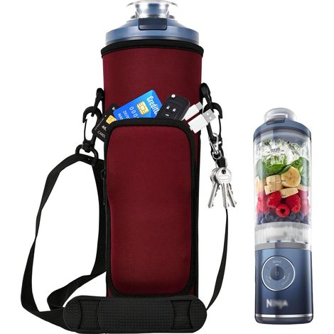 Sac mélangeur portable pour Ninja Blast Max Mixeur portable BC251EUNV, BC251EUIV, BC251EUGY, BC251EUMT, BC251EUPK, BC251EULD, BC251EUSL - Boîtier de mélangeur isolé avec sangle croisée (Bordeaux) (1/5)