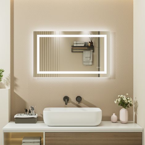 Specchio da bagno 100 x 60 cm con touch control, 3 colori di luce, dimmerabile, antiappannamento, impermeabile IP64 (1/5)