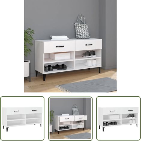 The Living Store Armoire à chaussures Blanc 102x35x55 cm Bois d'ingénierie - Armoire À Chaussures - Meuble Rangement Chaussures - Rangement Chaussures - Étagère Chaussure - Placard Chaussures (1/5)
