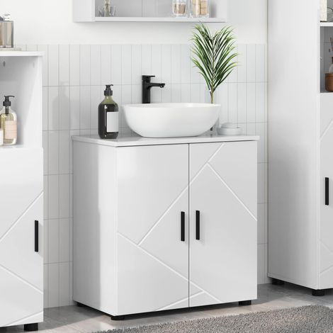 Meuble de salle de bain blanc brillant avec rangement, bois d’ingénierie, 61 x 35 x 64 cm - PANGIVO (1/5)
