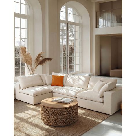 Cloud beige - Canapé en lin beige modulable 3 ou 4 places