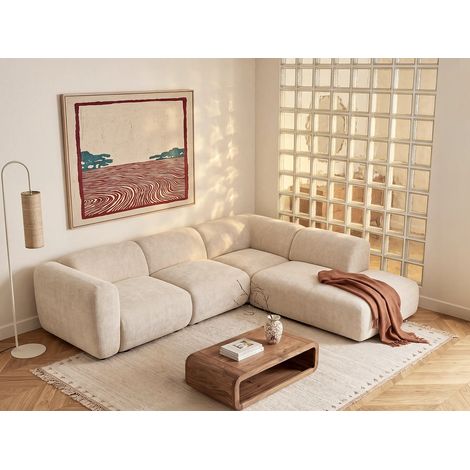 Grand canapé d'angle modulable avec dossier méridienne en tissu beige POGNI de Maison Céphy (1/5)