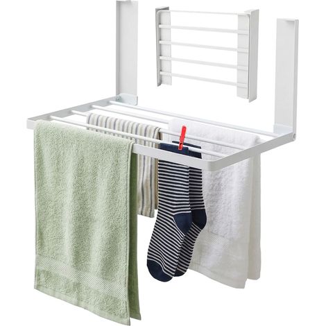 Relaxdays magnetischer Wäschetrockner, klappbar, ohne Bohren, HBT: 25x40,5x25 cm, Magnet-Wäscheständer, Metall, weiß