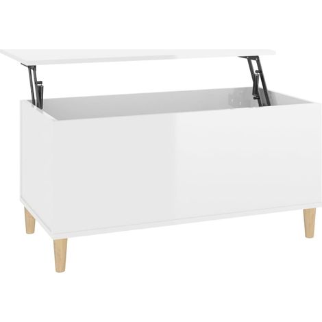 Tavolino con piano sollevabile, design moderno e contemporaneo, 90 x 44,5 x 45 cm, legno ingegnerizzato bianco lucido DEC038147