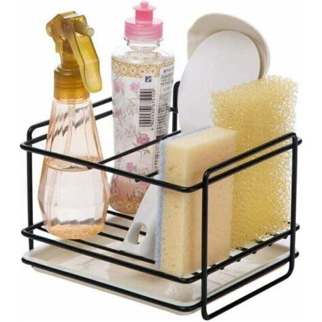 Schwammhalter, Aufbewahrung für die Küchenspüle, Schwammhalter aus Eisen, Korb, Utensilienhalter, Reinigungstuch und Bürste, Halter für Geschirrspülmittel, Seifenschale