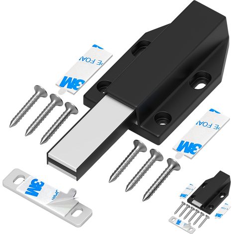 Serrure à Pression Magnétique sans Clous Placard Aimant Fermeture pour Armoire Tiroir Systeme Loquet Magnetique Verrou Poussoir Porte Amortisseur Pour La Porte de Placard Noir 2 Pièces (1/5)